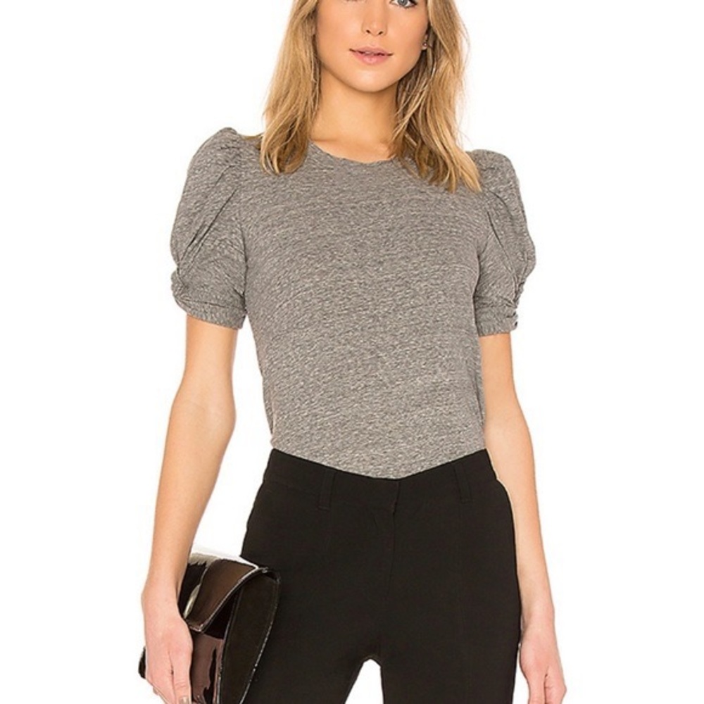 A.L.C. Kati Puff Sleeve Tee Small Heather Gray